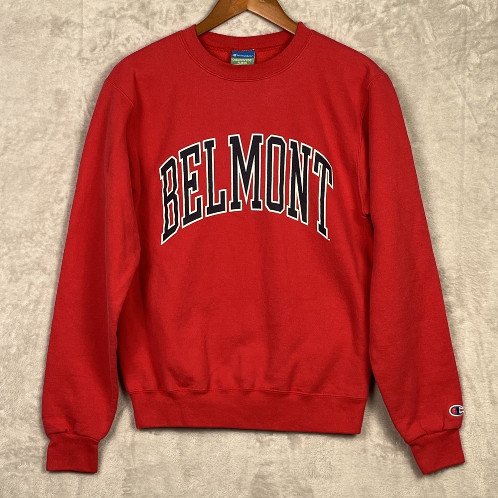 Champion Belmont University Sweatshirt BU Small S Crew Neck Red Pullover Shirt